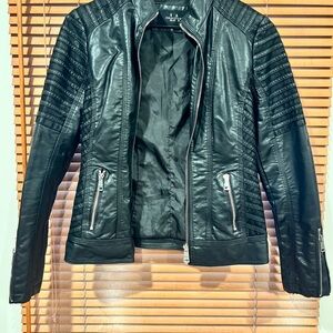 Black Leather Jacket with Quilted Sleeves